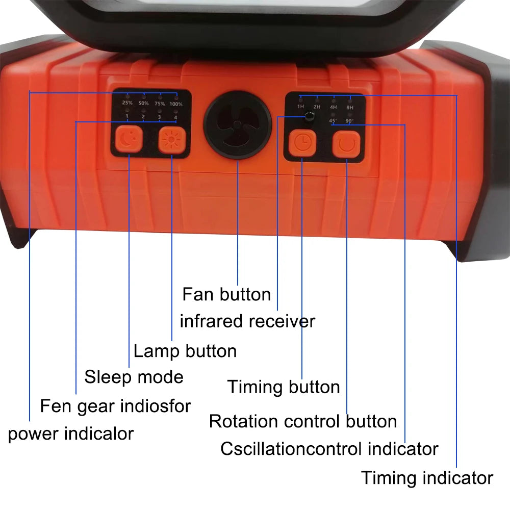 50000mAh Outdoor Camping Fan with Remote Contral 4Gears Wind Speed Up to 100 Hours Runtime Handle Portable Cooling Electric Fan