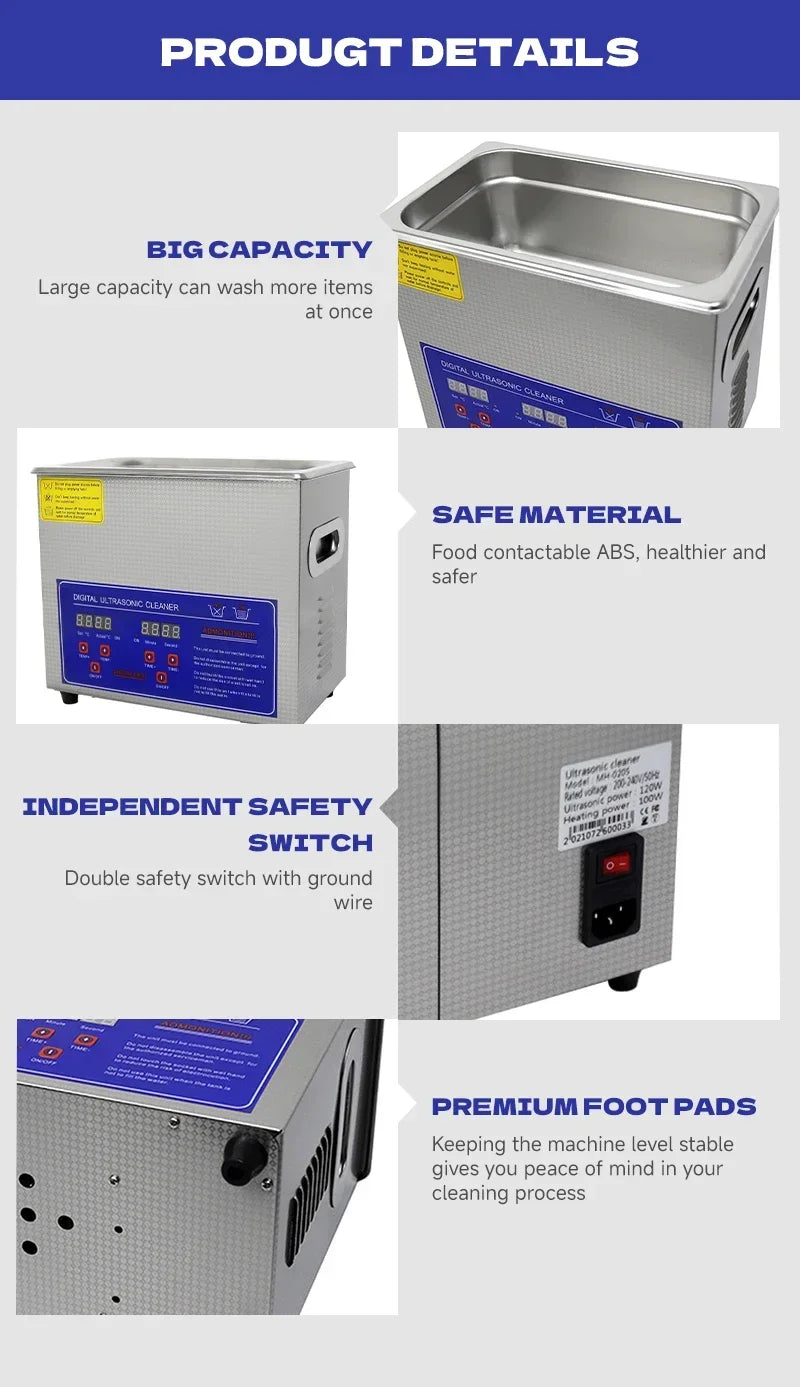 DIVEDEER 2-3L Heated Ultrasonic Cleaner High-Efficiency Ultrasound Machine for Deep Washing for Professional Home Commercial Use