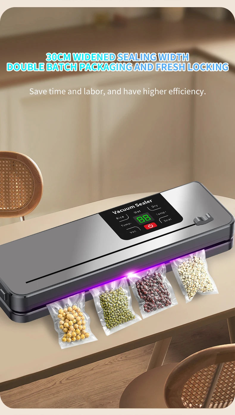 Electric Vacuum Sealer Machine with Built-in Cutter Touch Button Kitchen Food Storage Sealing for Dry/Wet Foods