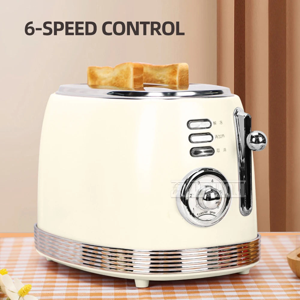 Electric Toaster Stainless Steel Retro Bread Baking Machine 2 Slices Breakfast Machine Double-side Heating Sandwich Maker