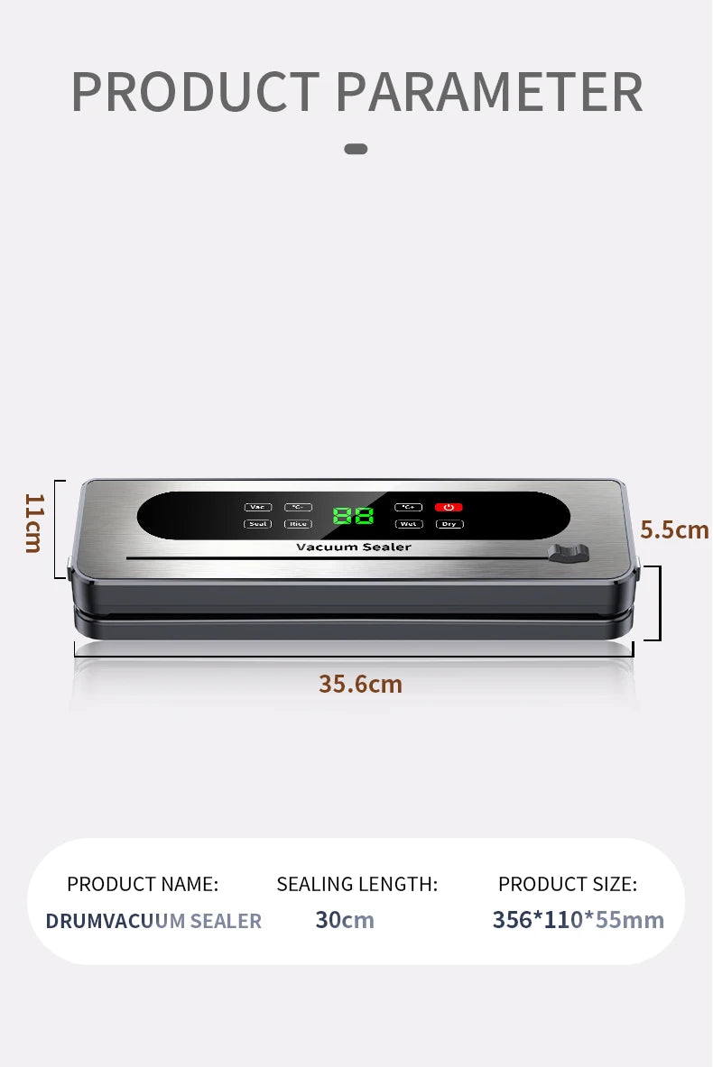 Rechargeable Wireless Vacuum Sealer Dry/Wet Food Sealer with Built-in Cutter Touch Buttons for Kitchen Food Storage 826