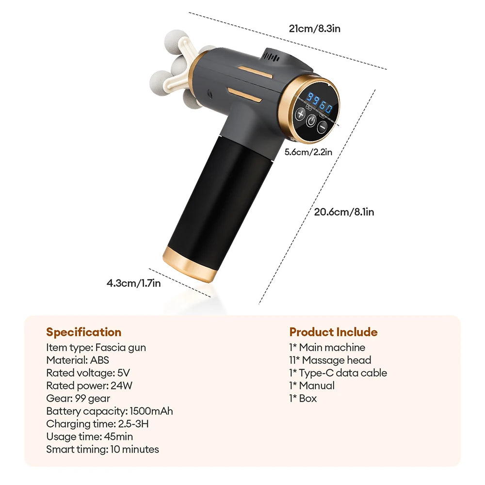 11-IN-1 Electric Massage Gun 99 Level Powerful Fascia Gun High-Frequency Vibration Body Massage Gun Arms Leg Muscle Masajeador
