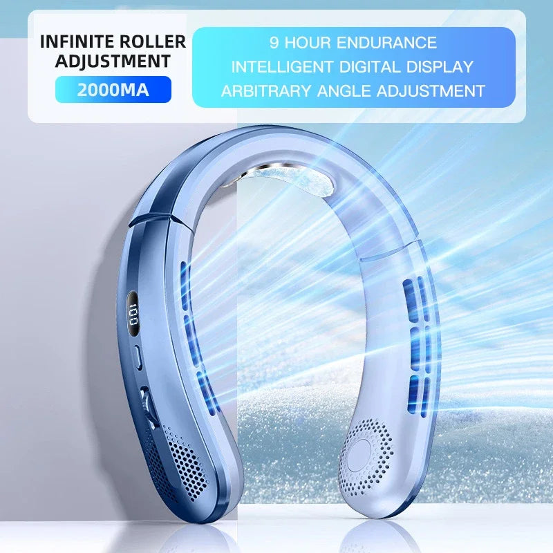 8000mAh Air Cooler USB Hanging Neck Fan, Portable Bladeless Mini Rechargeable Mute LED Digital Display Electric Fans, 2026 New
