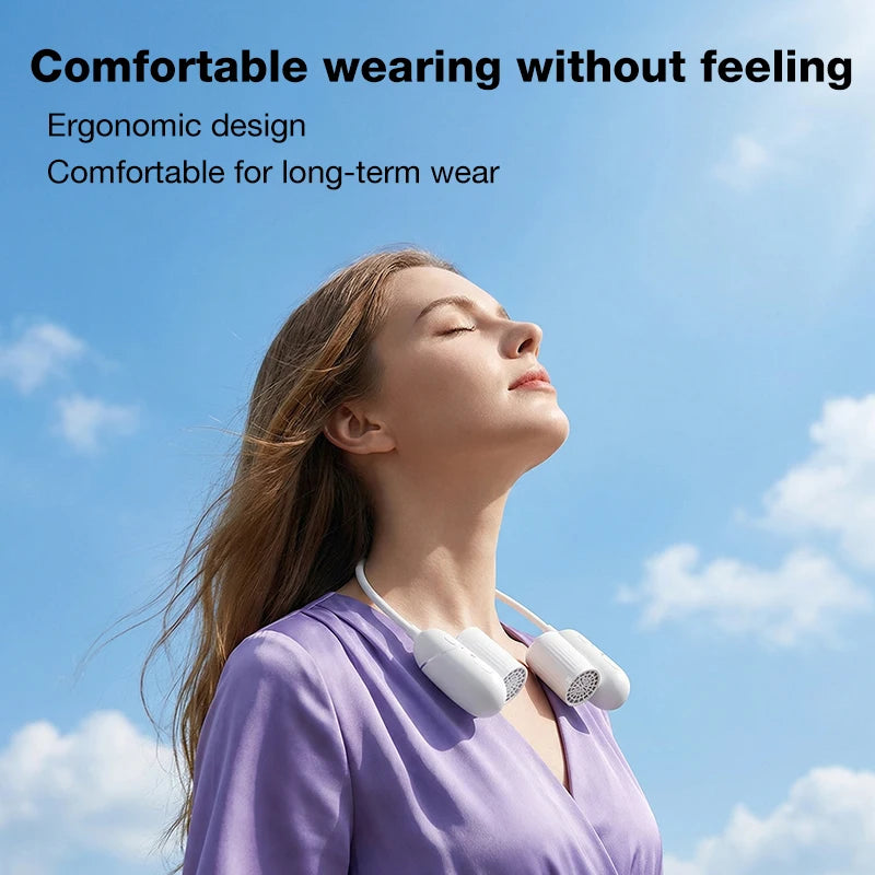 Independent Control Dual Motor Neck Hanging Fan Rotation Adjustment Direction, Strong 3-Speed Wind Power
