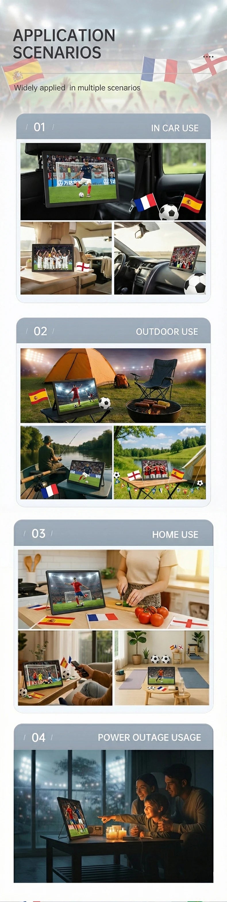 15.4" Portable Android Smart TV FHD LED LCD Digital Television with Built-in Battery DC 12V for Caravan Car Outdoor Camping