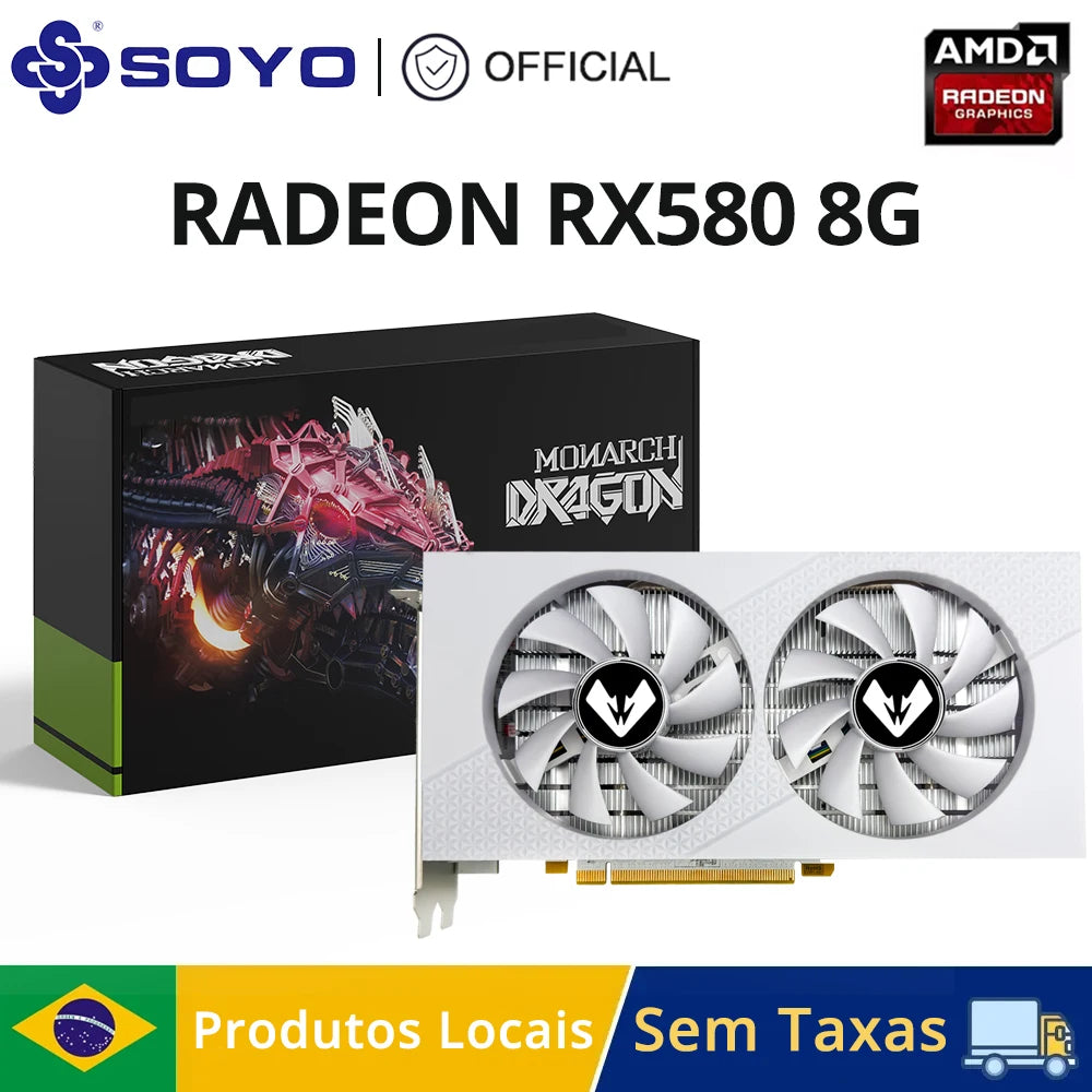 SOYO AMD Radeon RX580 8G Graphics Card GDDR5 Memory White Gaming Card 256Bit HDMI-compatible DP for Desktop Computer Accessories