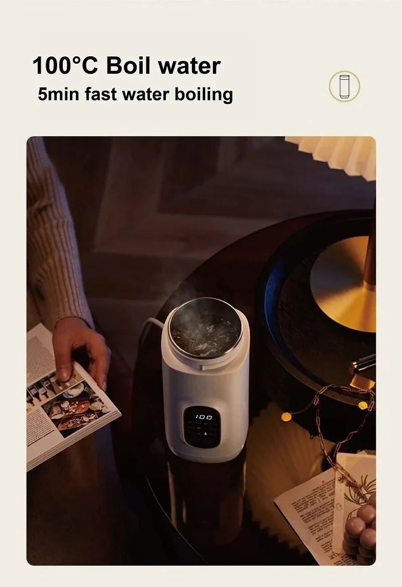 650ml Electric Water Cup Portable Temperature Control 304 Stainless Steel Electric Kettle Thermos Cup Travel Hot Water Kettle