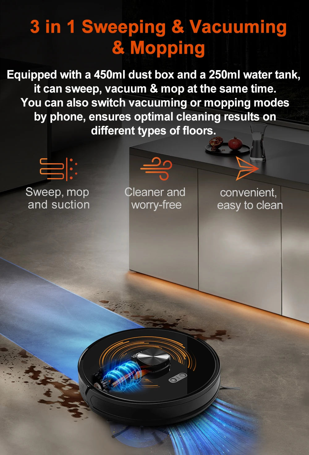 Robot Vacuum Cleaner ABIR X9,Laser Lidar,6500pa Suction,Multi-Floor Map,Dual UV Cleaing,APP Restricted Area,Smart Home Mop