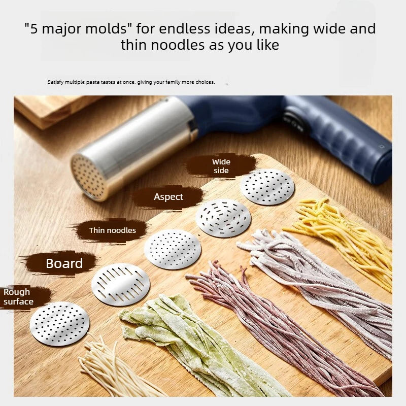Wireless Handheld Electric Noodle Machine 5 Interchangeable Dies Stainless Steel Auto Pasta Maker Easy Clean Long Lasting