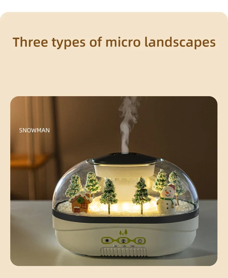 Snowman Landscape Aroma Humidifier with Colorful Led Light Essential Oil Diffuser Ultrasonic Raindrop Air Humidifier for Home