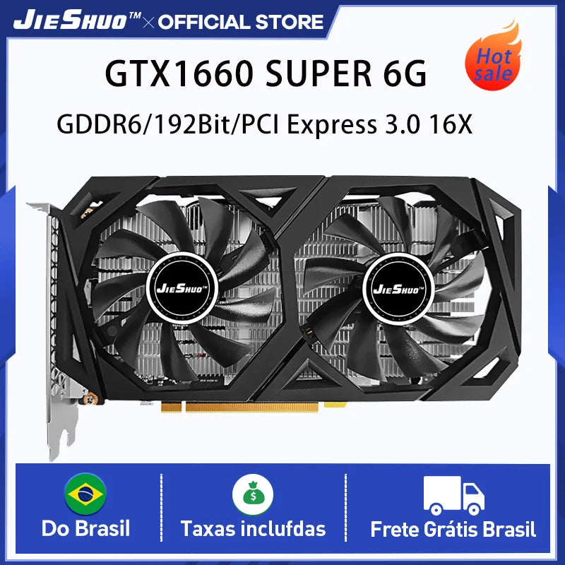 JIESHUO GTX Video Card 1660 Super 6GB DDDR6 128 Bits PCIe 4.0x8 8 Pin for PC Gamer