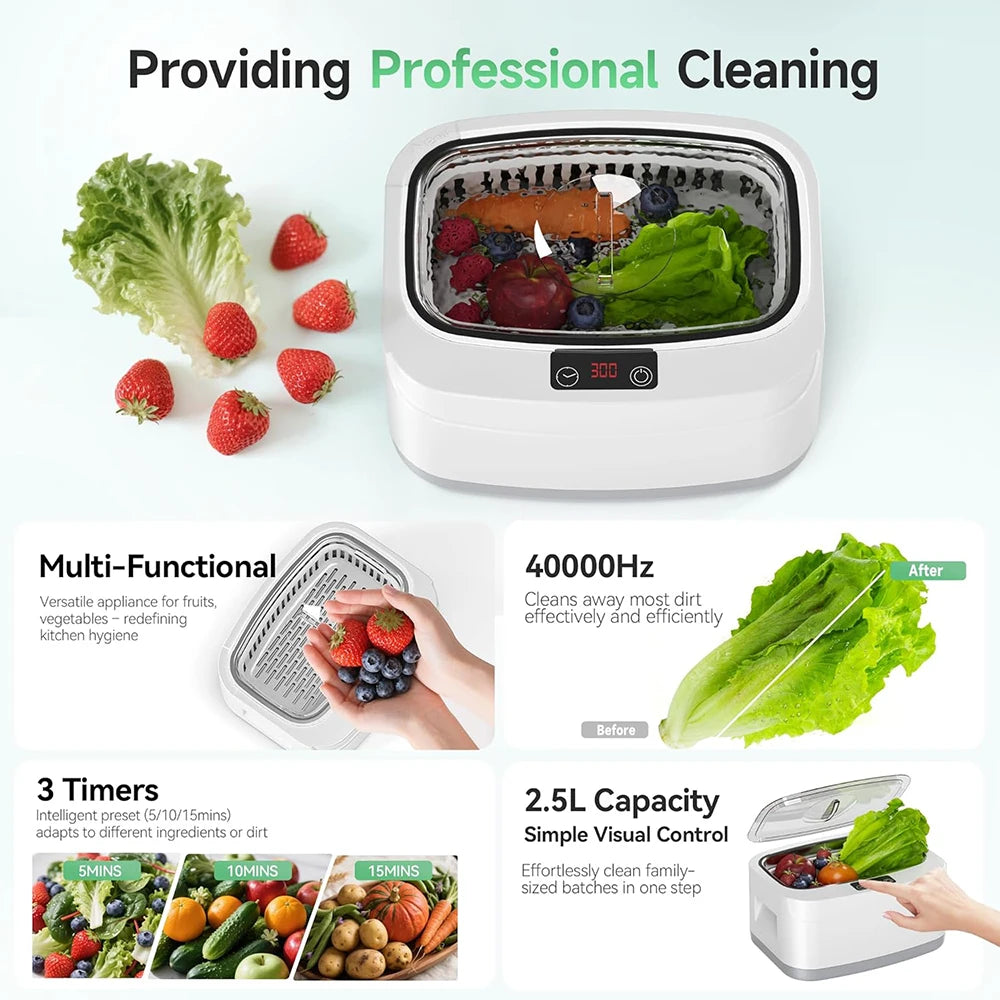 KUNPHY Ultrasonic Machine 2.5 40kHz Jewelry Cleaner Ultrasonic Bath Multifunctional for Mouthguard Razors Dental Parts Cleaning