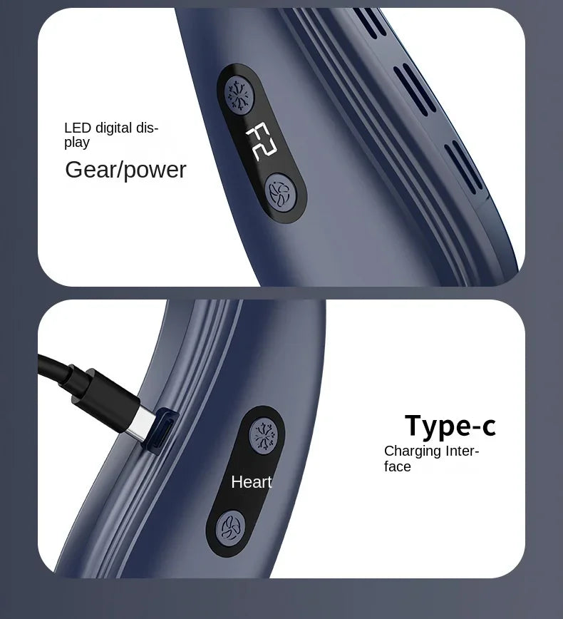 New Portable Neck Fan 5200mAh Neck Air Conditioner Rechargeable Semiconductor Cooling Fan Outdoor Personal Fan Wearable Cooler