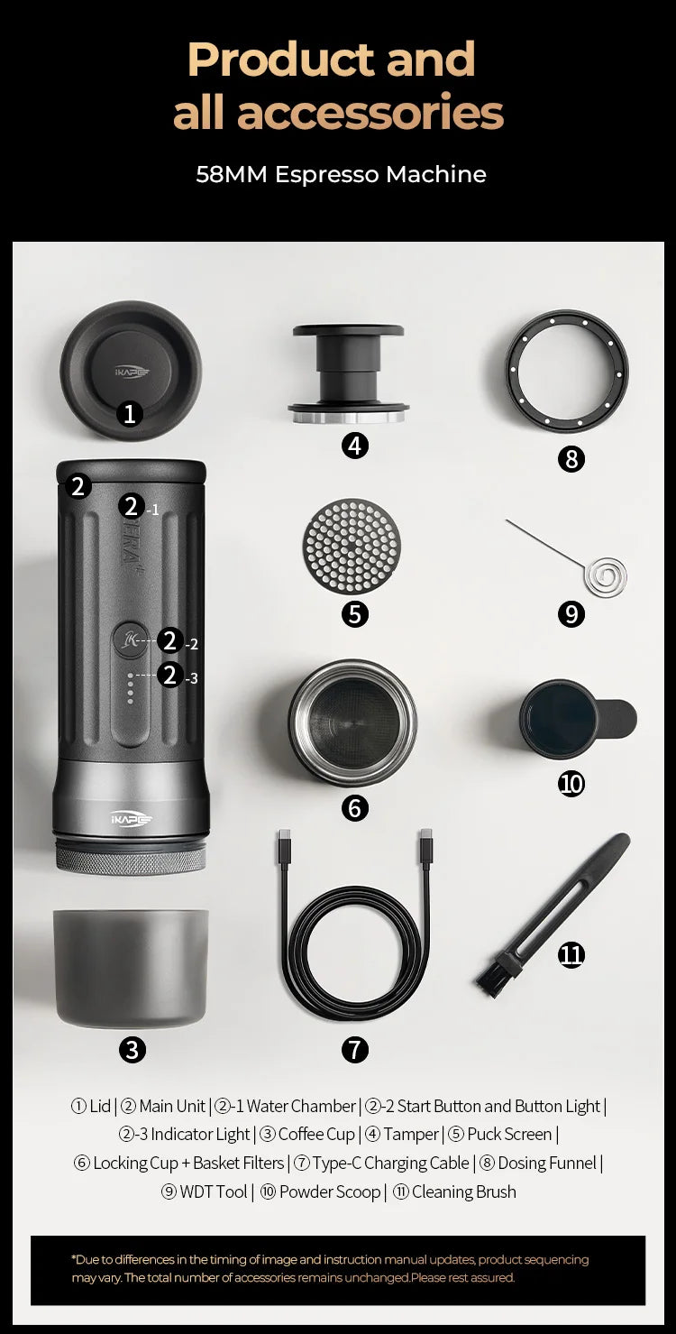 IKAPE Kapo K2 Portable Coffee Machine/Bluetooth Connection/Timer Function,51/58mm Espresso Bottomless Portafilter,Camping/Home