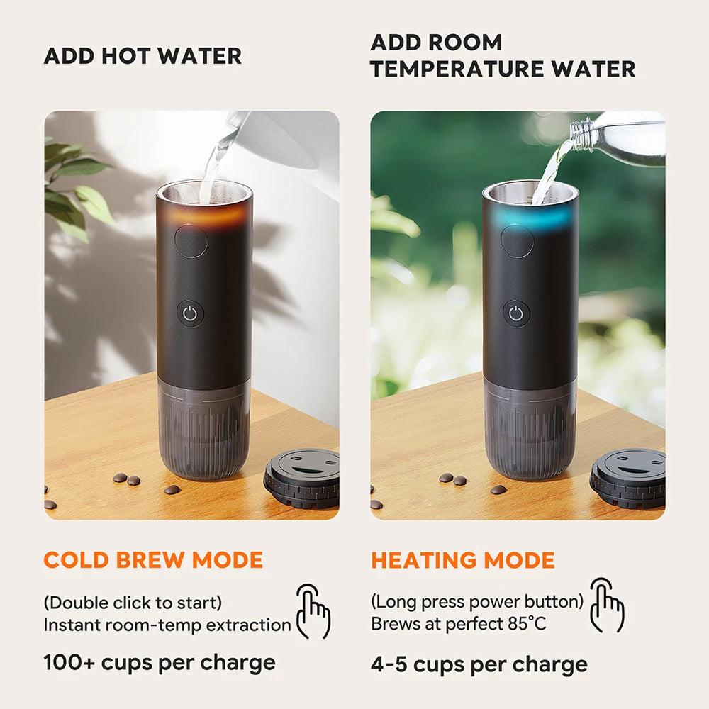 Coffee Machine Travel Portable Espresso for Car & Home Camping Coffee Maker 2-in-1 Capsule Powder Nespresso or Dolce Gusto