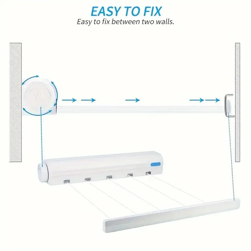 Retractable Clothes Drying Rope 3.75m Clothesline 5 Wires Wall Mounted Shrinkable Plastic Laundry Hanger Indoor Drying Rack