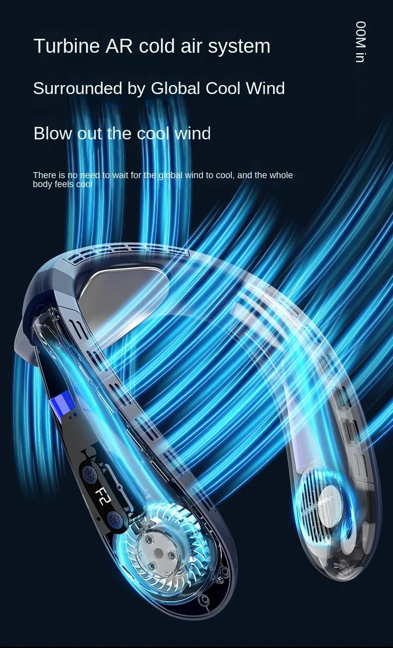 New Portable Neck Fan 5200mAh Neck Air Conditioner Rechargeable Semiconductor Cooling Fan Outdoor Personal Fan Wearable Cooler