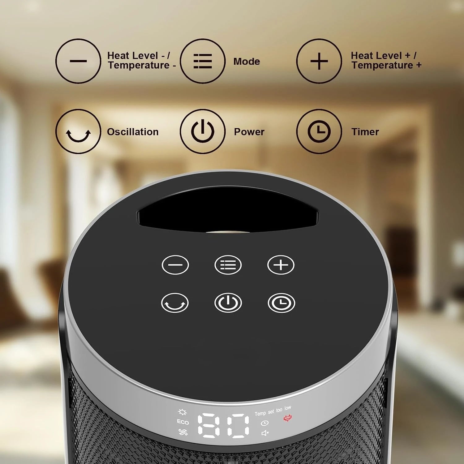 2026 New Upgrade Space Heater, Portable Electric Heaters For Indoor Use,70°Oscillation | Thermostat, Remote Control