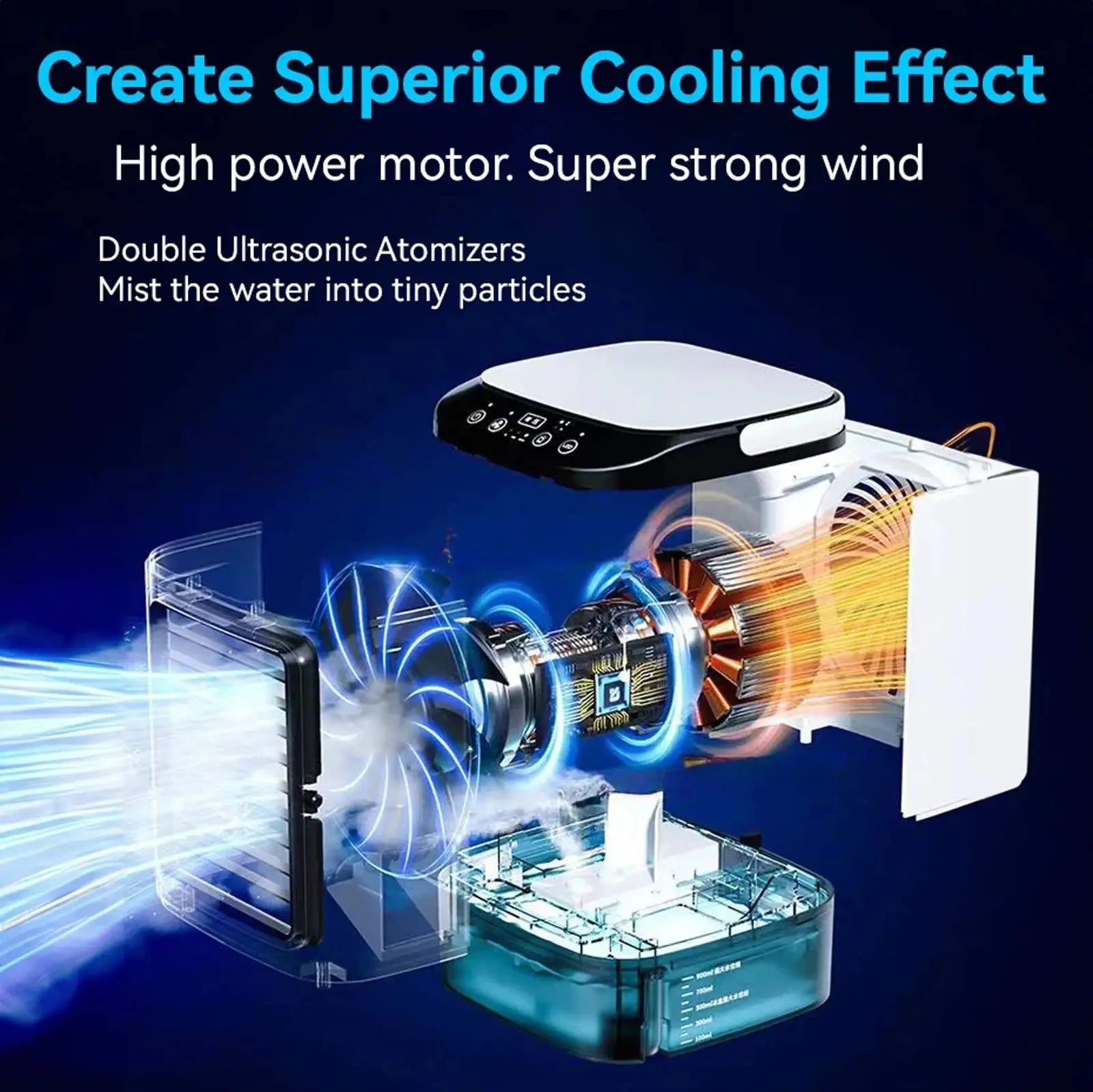 Portable Air Conditioner 3-Speed Small AC Unit Mini Air Cooler 900ML Water Tank Electric Fan With Humidifier for Bedroom Office