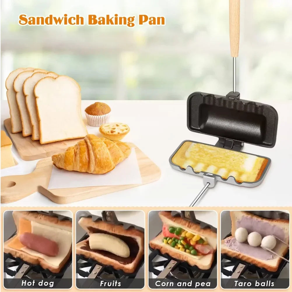 Hot Dog Toaster Non Stick Aluminum Alloy Bread Toast Breakfast Machine Sandwich Maker Waffle Pancake Baking Barbecue Oven Mold