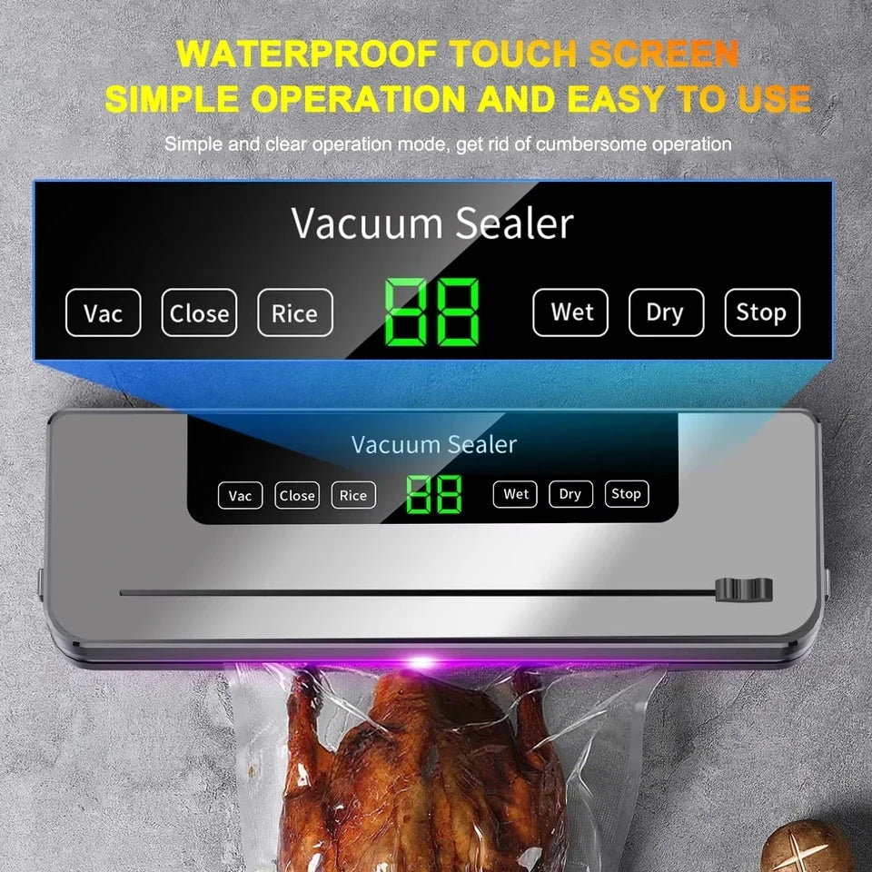 Electric Vacuum Sealer Built-in Cutter Kitchen Food Storage Seal Touch Button Dry/Wet Food Sealing Vacuum Packaging Machine