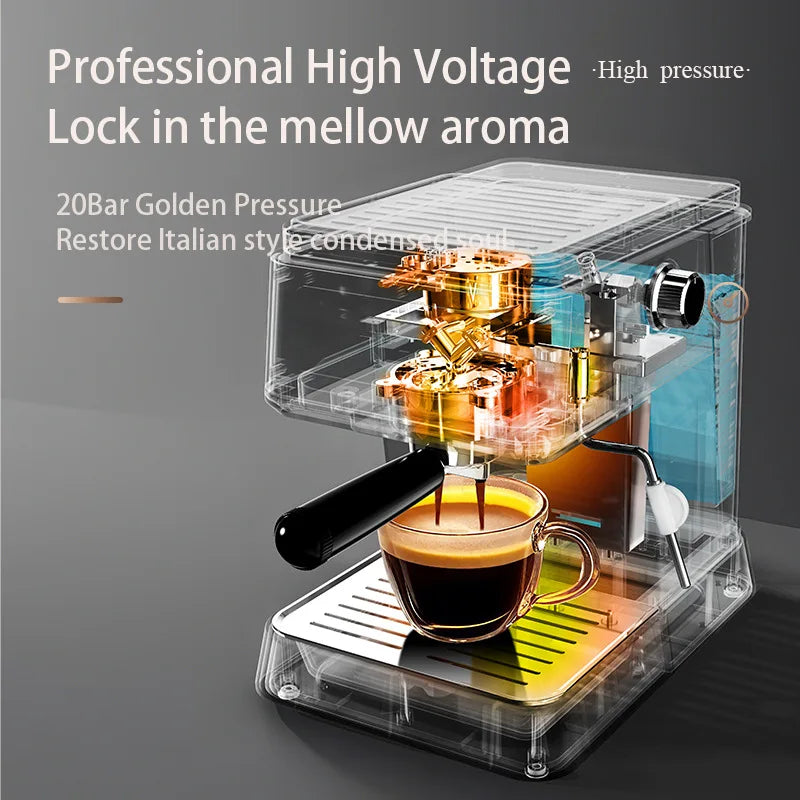 2026 Semi-automatic household coffee machine with high-pressure extraction, frothing and grinding integrated functions