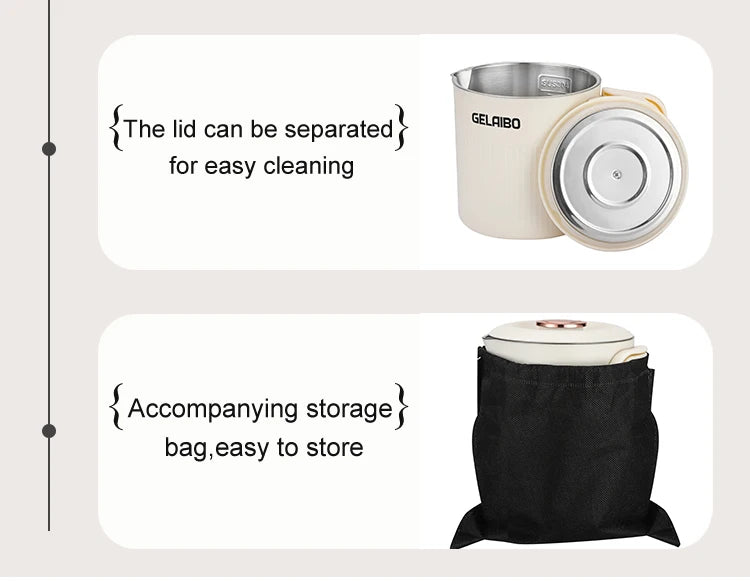 GELAIBO Electric Kettle Folding Kettle Travel Portable Kettle 304 Stainless Steel Electric Kettle Double-Layer Anti-Multifunctio
