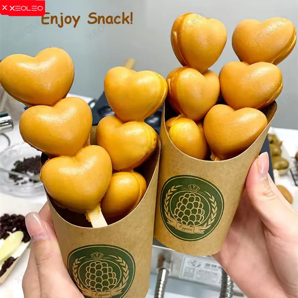 XEOLEO Electric Heart-shaped Waffle Skewer Machine Commercia Stall Egg Waffle Baker Maker Waffle Stick Maker Non-stick