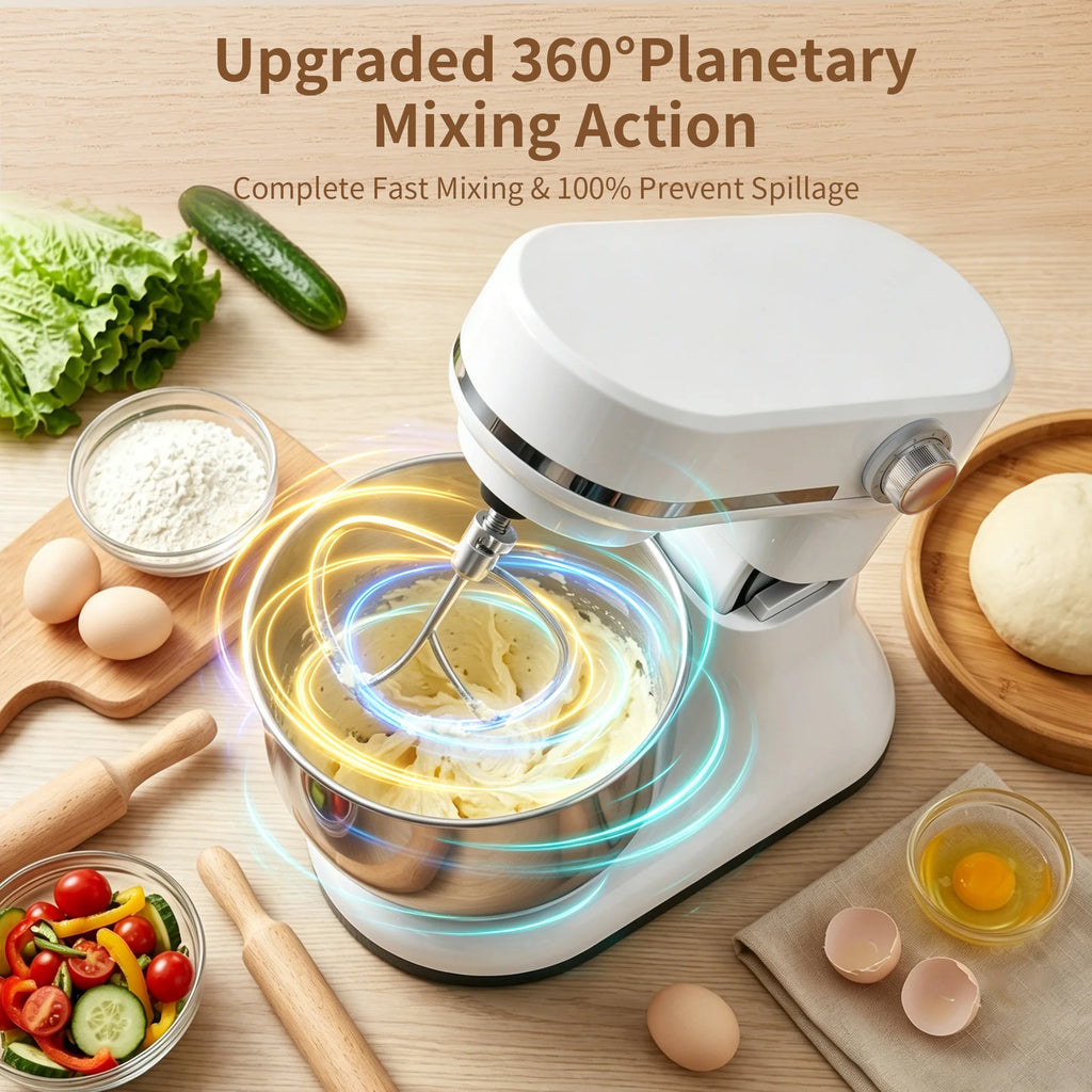 BioloMix 5.5L&4L double bowl Electric Food Mixer,8 Speeds Stand Mixer for Daily Use with Egg Whisk,Dough Hook,Flat Beater