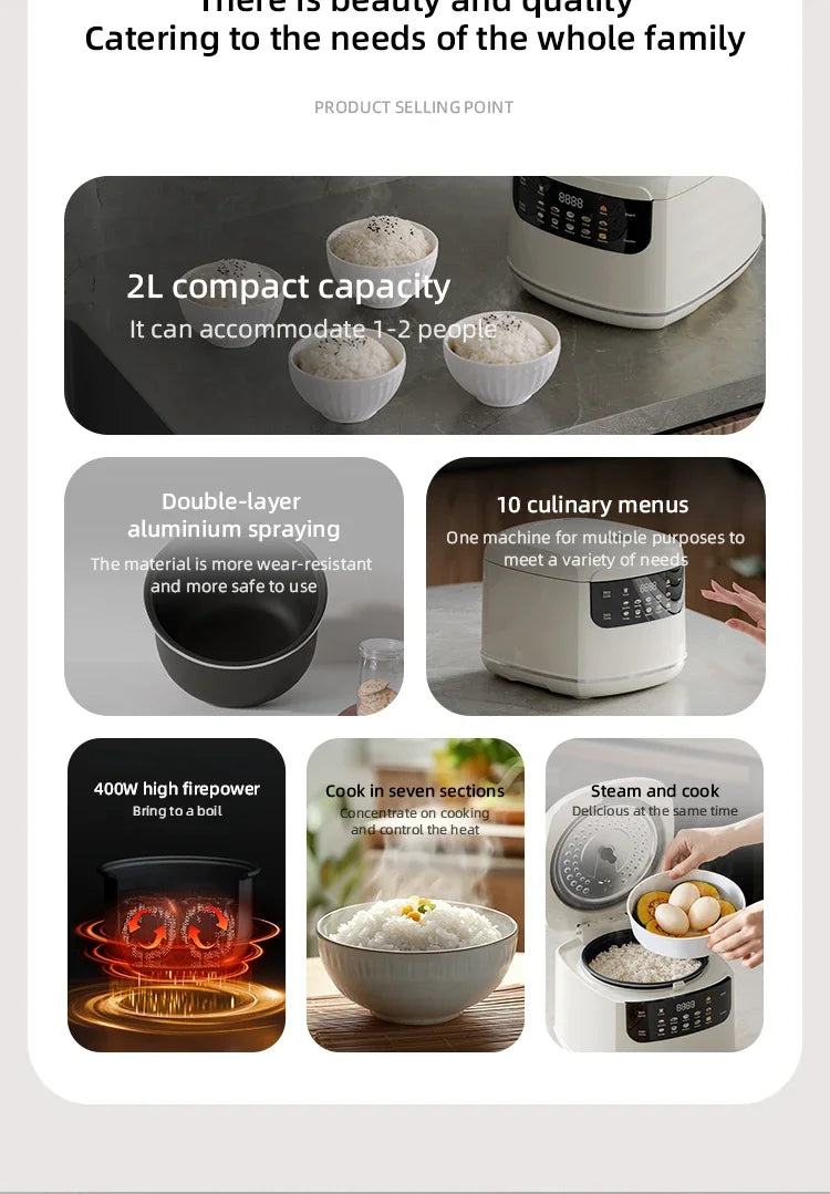 MultiCooker Electric Rice Cooker 110V 220V Non-Stick Pot 1-3 People Mini Cooking Machine Steamed Smart Rice Cooker Kitchen 2L
