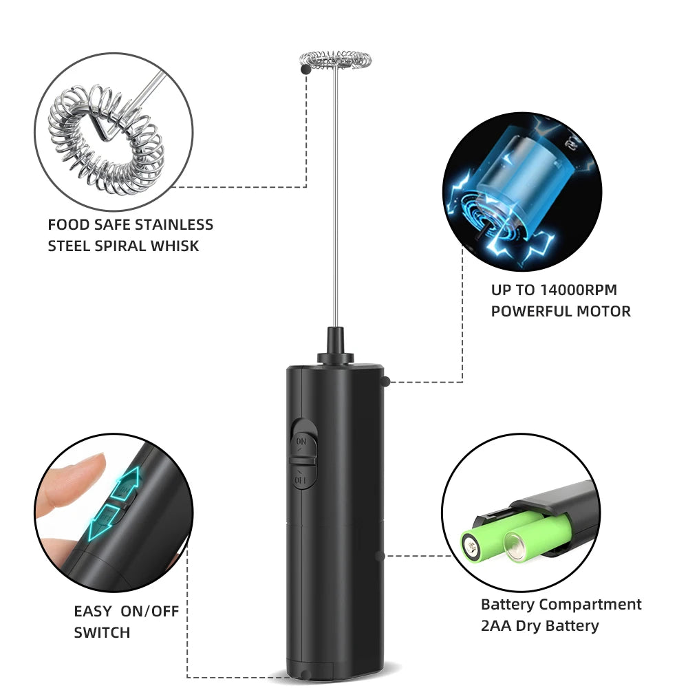 Electric Milk Frother Foam Maker Mixer for Coffee, Electric Portable Whisk Drink Mixer Mini Foam Maker Frothing Battery Powered
