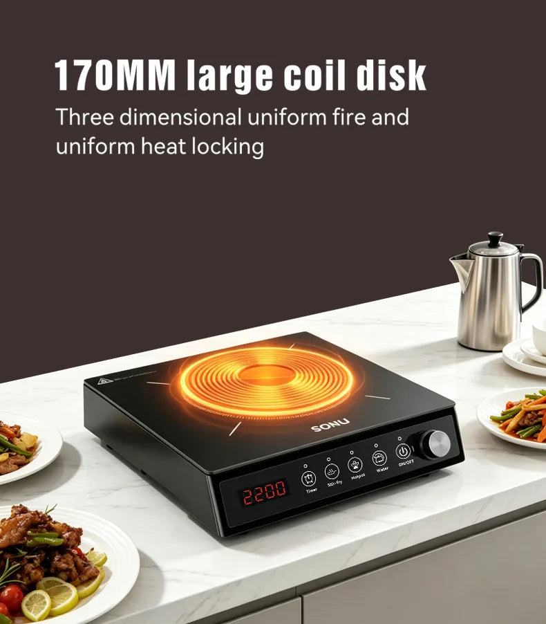 2200W Portable Electric Magnetic Induction Cooker Touch Panel Waterproof Hotpot Heating Stove Touchpad Cooktop Stir Fry Dish Coo