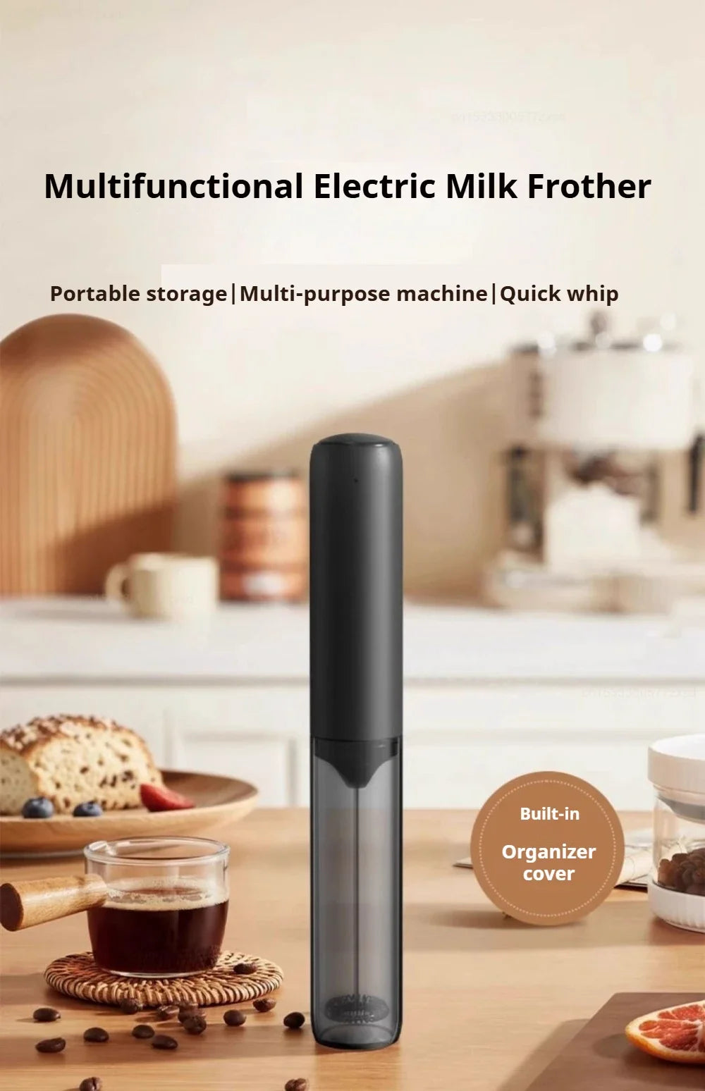 New Electric Milk Frother Household 3 Speeds Rechargeable Coffee Blender Covered Storage for Milk Drink Coffee Cooking Tool