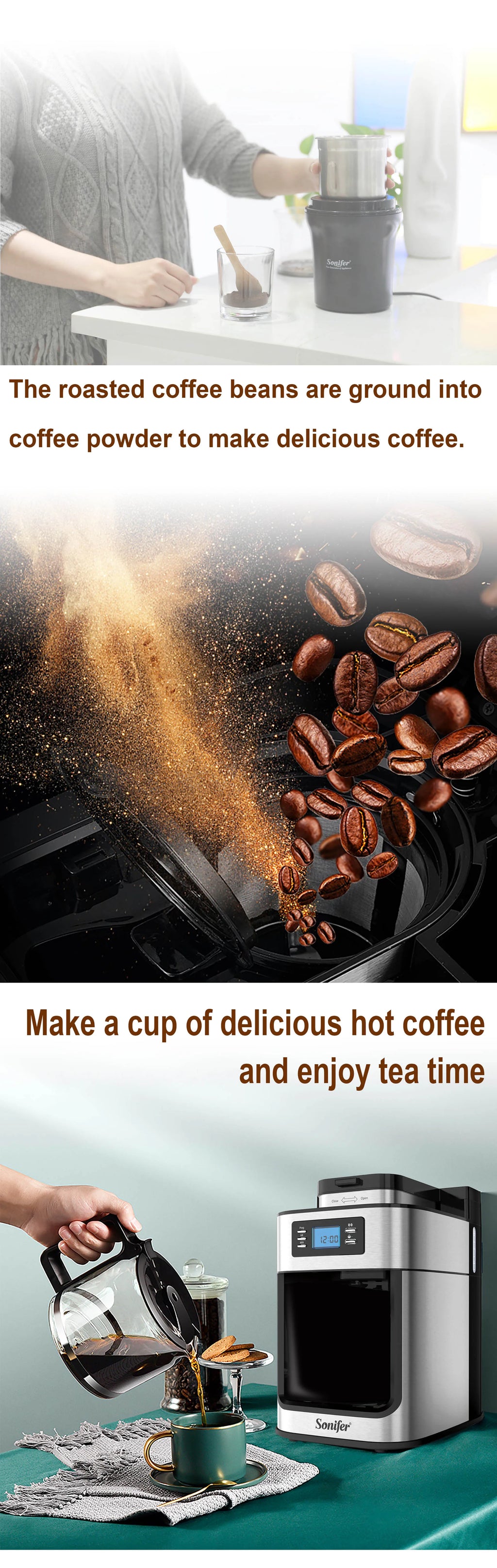 Electric Coffee Bean Roaster Coffee Baked Peanut Beans Baking Stove Popcorn Make Dryer Roasting Machine Grain Drying Sonifer