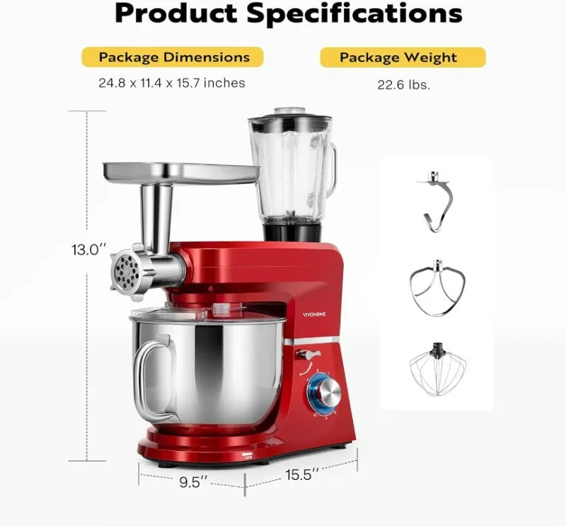 3 in 1 Dough Egg Cake Fruit Blender, Meat Mixer, Professional Stand Food Mixer for Bakery, Electric Robot Kitchen Aid