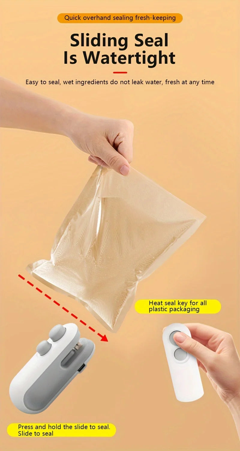 2 in 1 Mini Bag Sealer with Cutter and Magnet Plastic Bag Heat Sealer USB-C Rechargeable Chip Bag Sealer for Snack Bags