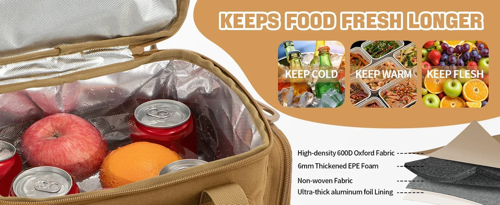 18L Insulated Cooler Bag Tactical Lunch Box for Men Expandable Work Camping Outdoor Picnic Heavy Duty Leakproof Thermal Bag