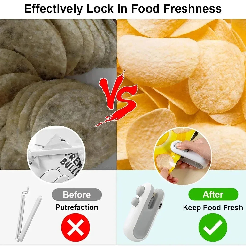 Portable Mini Sealer 2 in 1 Heat Sealer for Snacks Home Use Rechargeable Sealer Vacuum Sealer Snacks Plastic Bag Heat Sealer