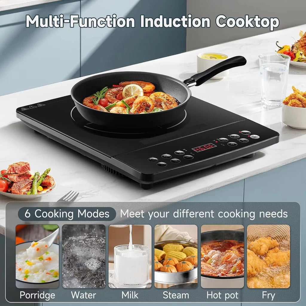Multifunction Induction Cooker Ceramic 1200W-1800W Portable Electric Cooktop Preset Temperature Stir-Fry Timer Preset Child Lock