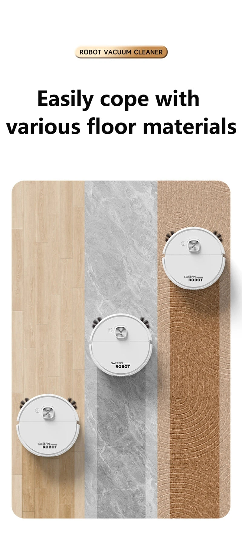 Mini Vacuum Cleaner 3-in-1 Robot Vacuum Cleaner Intelligent Sweeping Robot Household Dust Sweeping Mopping for Home Floor Carpet