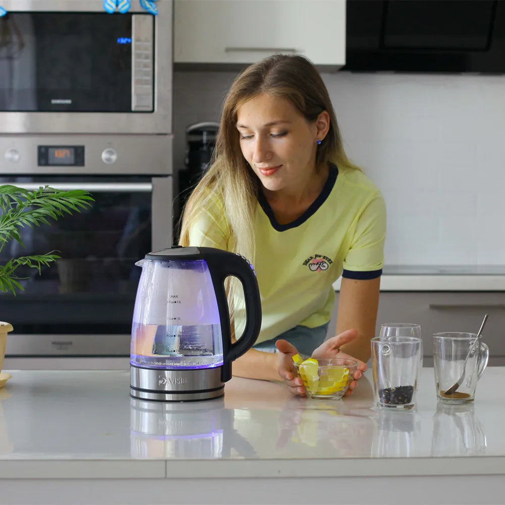 DEVISIB Electric Glass Kettle, 2200W Fast Boiling, Temperature Control, 4-Hour Keep Warm, 2.0L Tea Kettle & Hot Water Boiler
