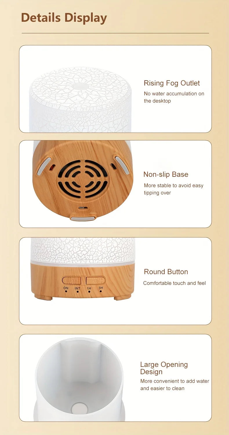 150ml Crack Design Essential Oil Diffuser USB Powered with  7 Color LED Lights Ultrasonic Air Humidifier for Living Room  Office