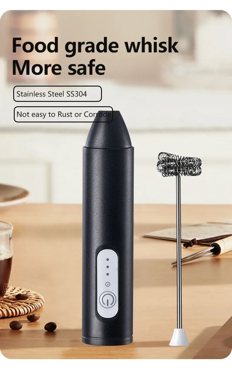 Cordless Electric Milk Frother, USB Mini Blender 3 Speeds Handheld Milk Foamer for Coffee, Cappuccino Foam Maker Whisk