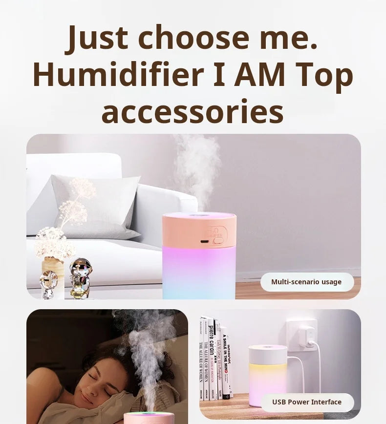Colorful Atmosphere LED USB Mini Humidifier Car Home Bedroom Air Moisturizer Portable Desktop Aromatherapy Waterless Ultrasonic