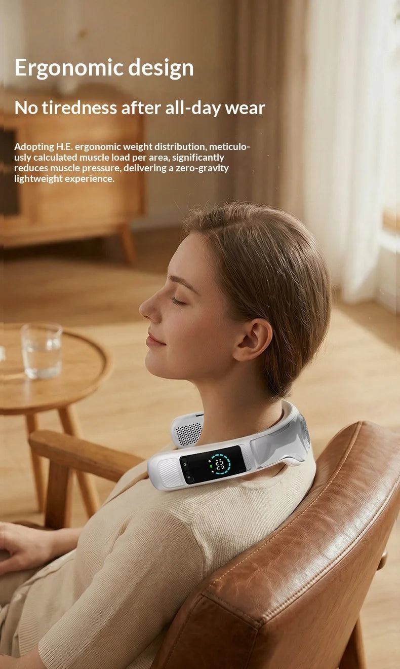 Neck Fan Bladeless Semiconductor Cooling Usb Rechargeable Portable Neck Air Conditioner With Led Display For Outdoor Sports