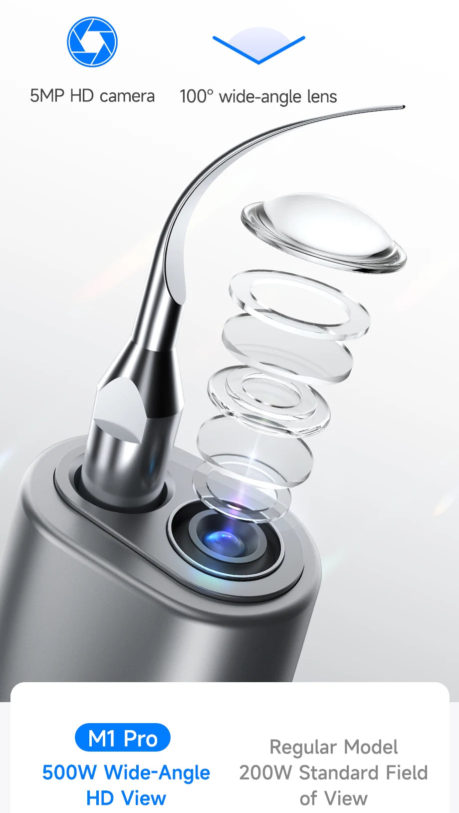 M1 Visible Electric Ultrasonic Teeth Cleaner with 500MP Camera Tartar Remover Coffe/Tobacco Stains Cleaning Teeth Whitening Tool