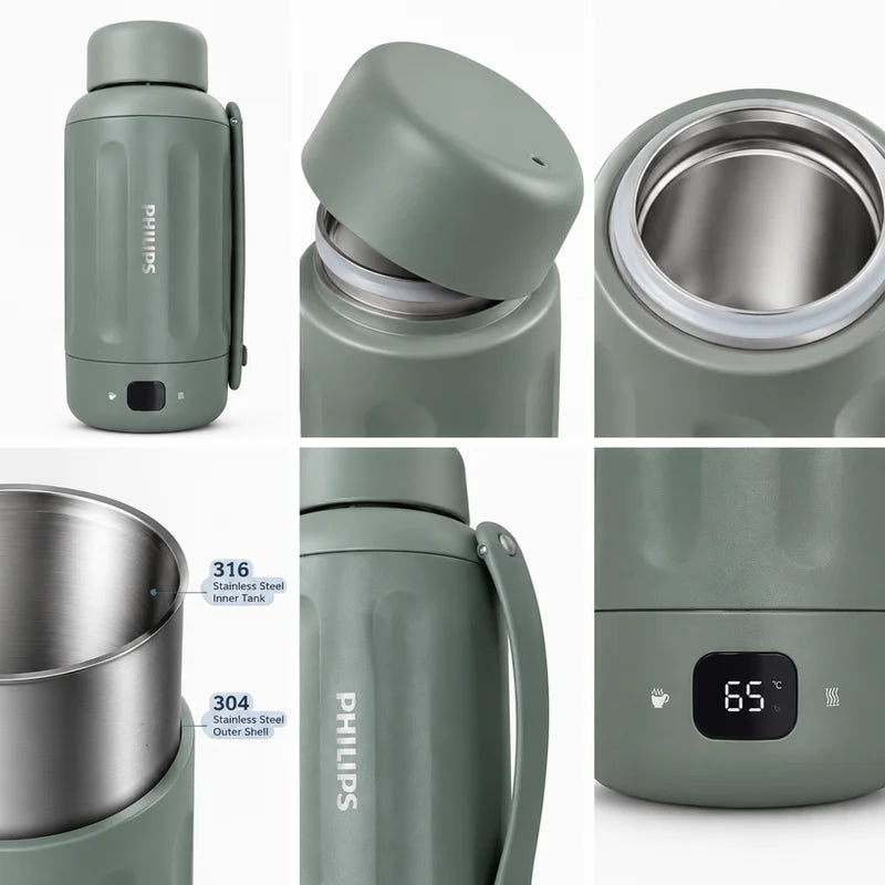 Philips 1000ML Electric Kettle Digital Display 5 Gears Thermostat Stainless Steel Kettle Boiling Water Cup For Travel