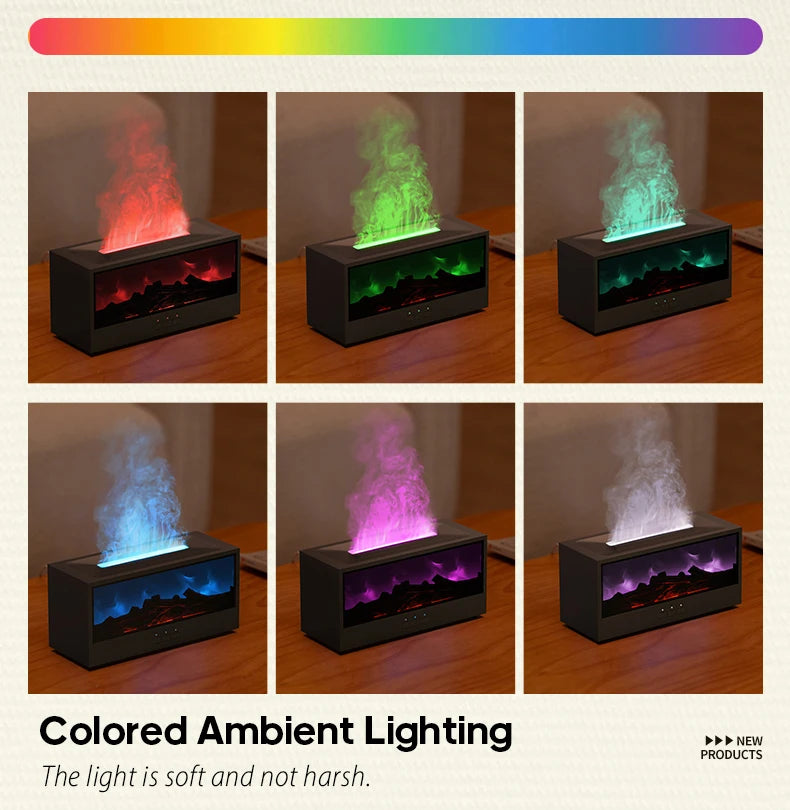 Creative Fireplace Aroma Diffuser Flame Air Humidifier Colorful Lights W/ Remote for Home Office Holiday Gifts/Essential Oil Set