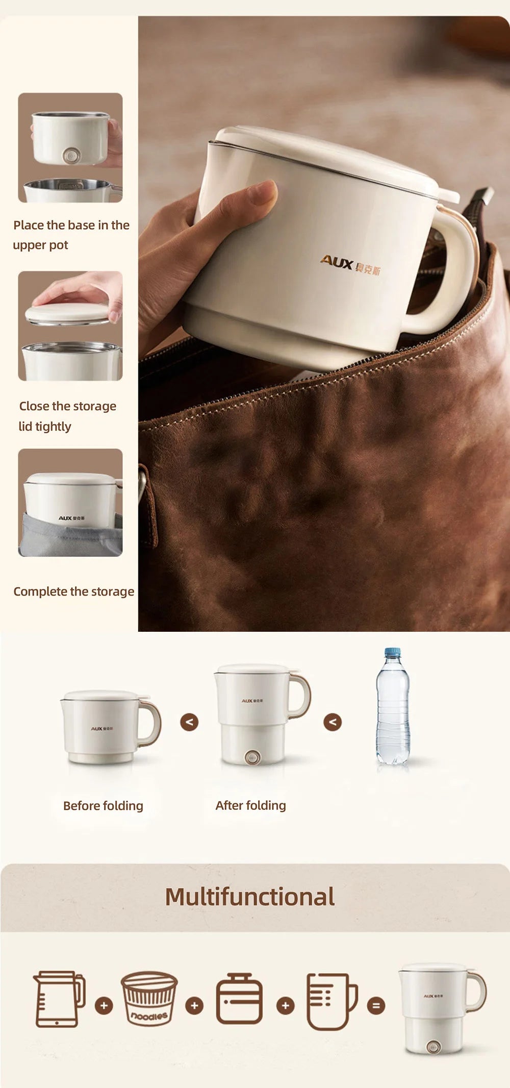 800ml Foldable Electric Kettle, Portable Cooking Pot, Multi Stove Travel Kettle, Tea Pot, Heating Cup, 304 Stainless Steel Slow