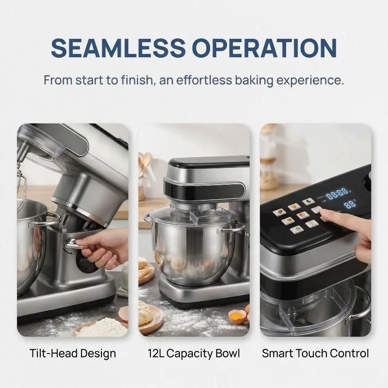 2200W Electric Dough Mixer, 12L Stand Mixer, Cream Egg Beater, Kitchen Food Processor, Multi-Function Blender, Home Baking Tool